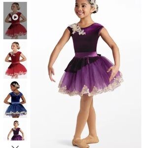 Purple Ballet Tutu Dress with Lace Trim